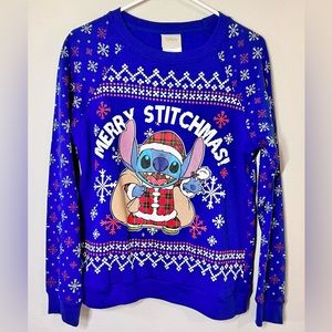Disney Stitch Merry Stitchmas Ugly Christmas Sweater Womens M Blue